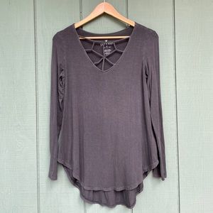 American Eagle Soft & Sexy Long Sleeve with Criss Cross Neck Dark Grey - Size M